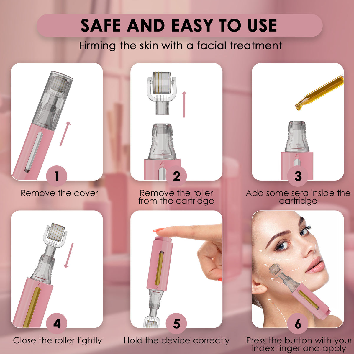 Derma Rouleau avec réservoir, rose 0,50 mm | Haminos®.