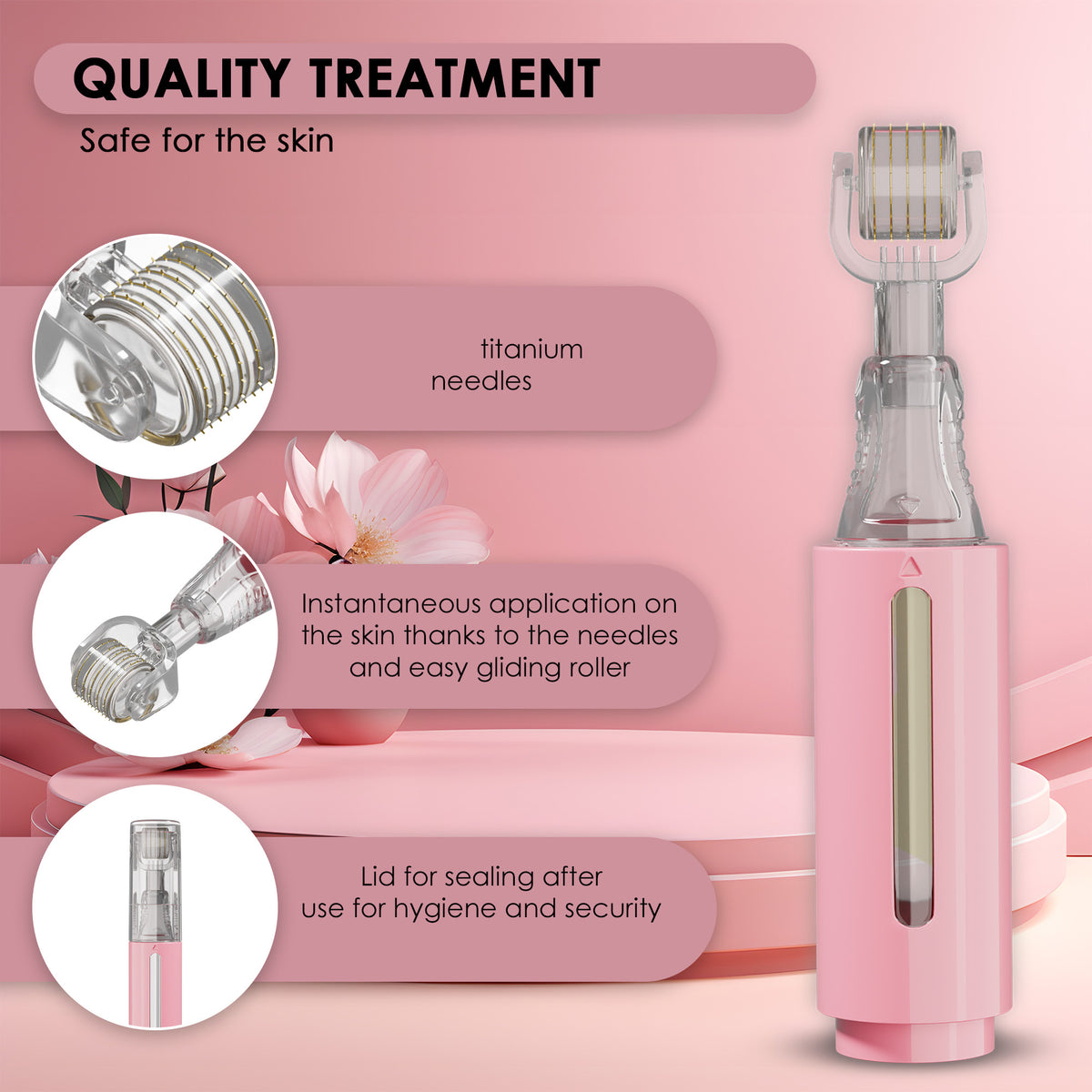Derma Rouleau avec réservoir, rose 0,50 mm | Haminos®.