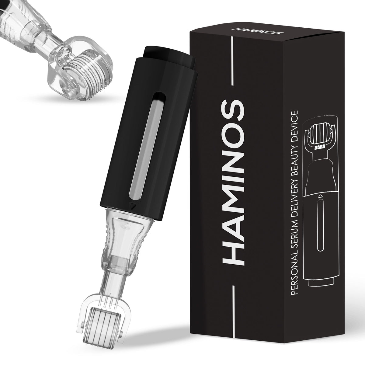 Derma roller avec réservoir de sérum, noir HAMINOS