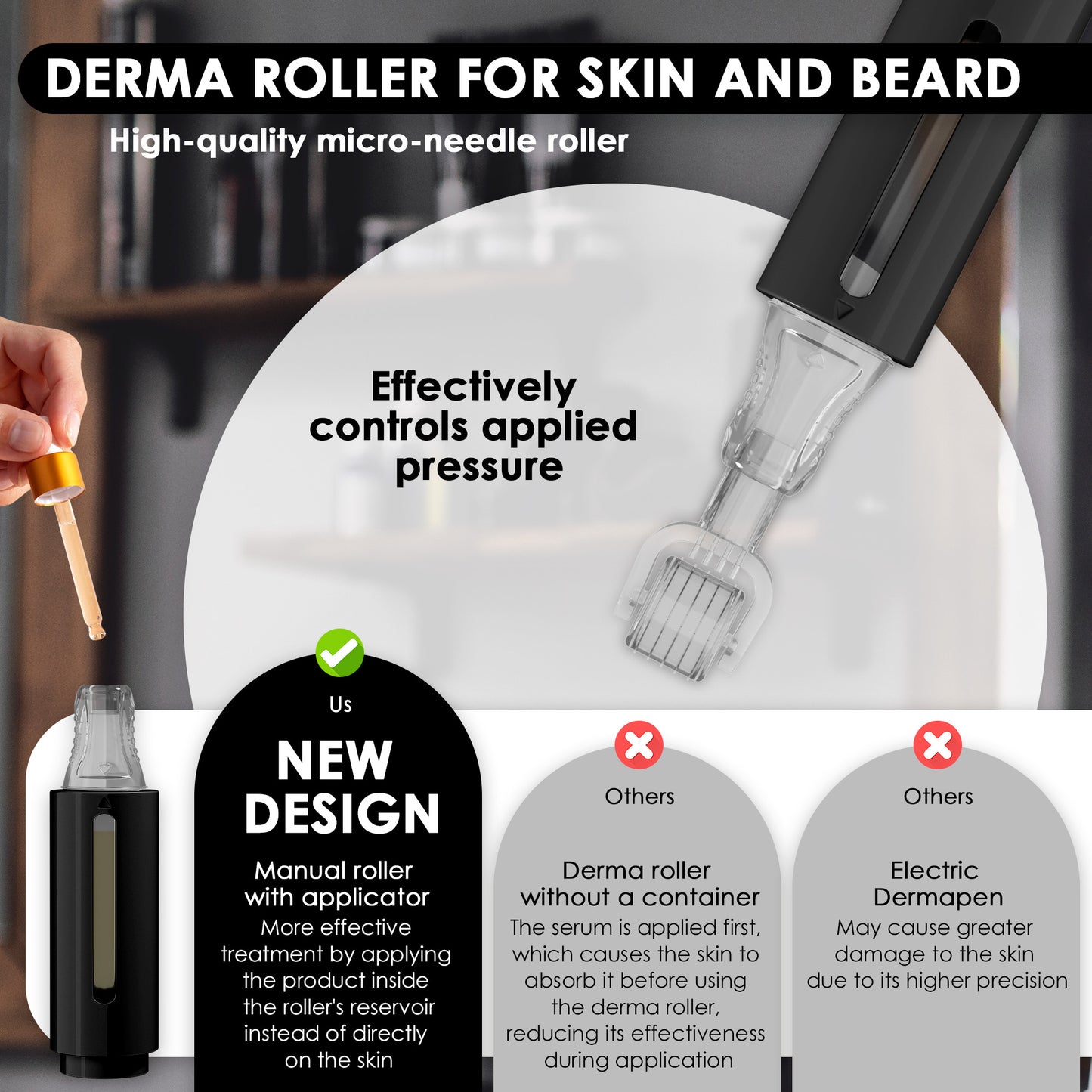 Derma roller with serum tank, black | Haminos®️