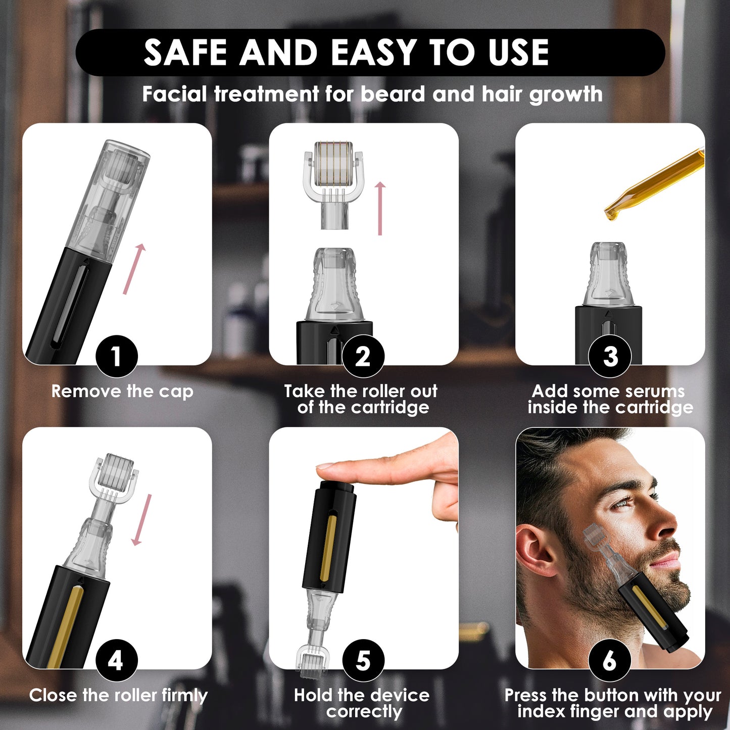 Derma roller with serum tank, black | Haminos®️