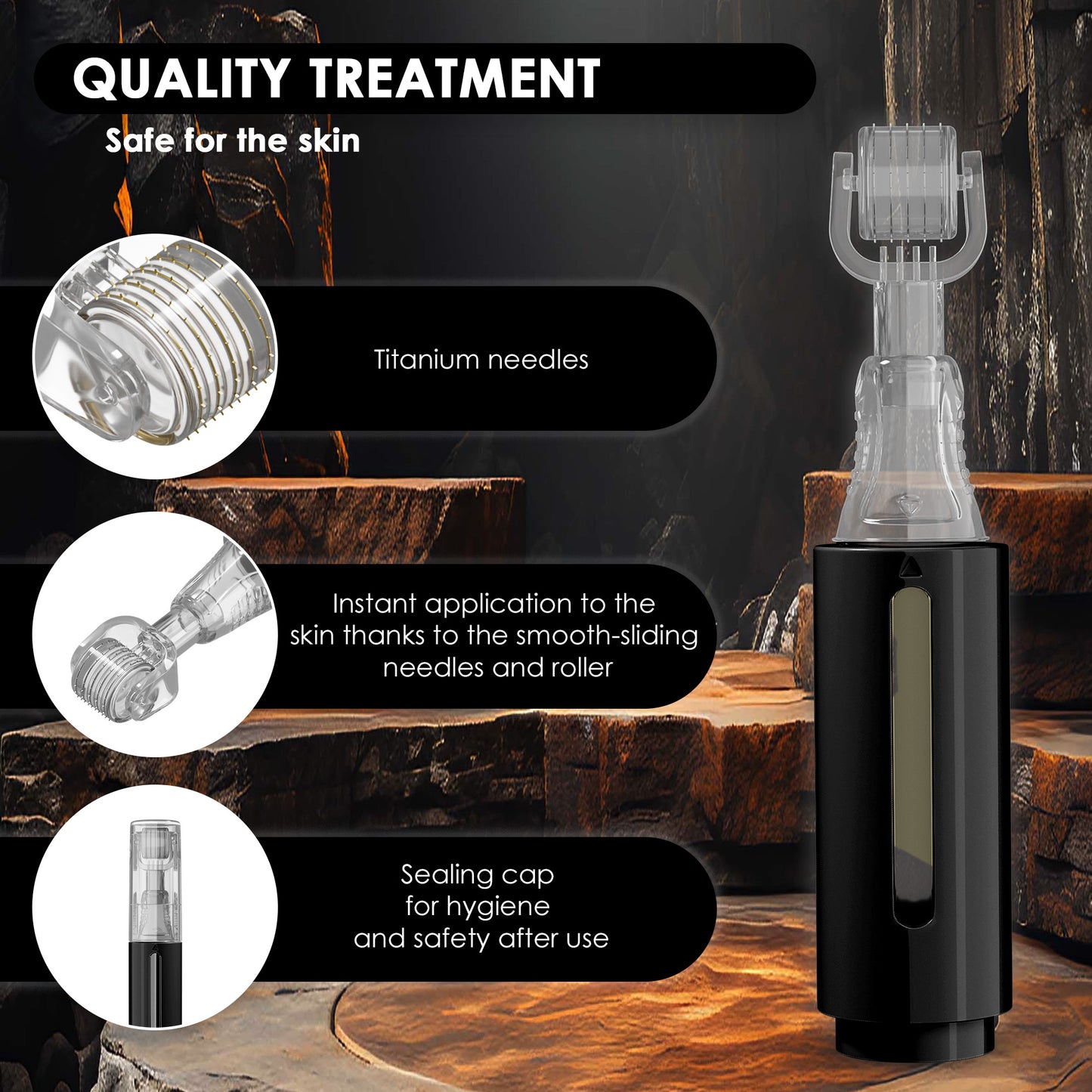 Derma roller with serum tank, black | Haminos®️