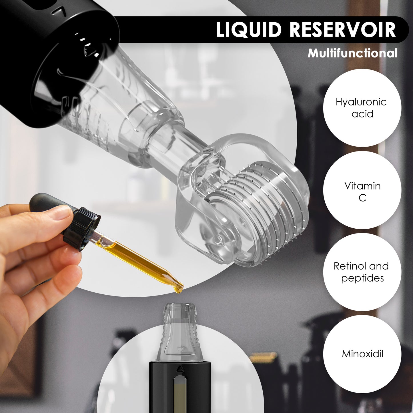 Derma roller with serum tank, black | Haminos®️